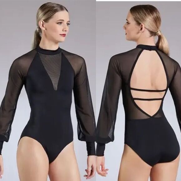 Weissman solo custom Dance costume gray Long Poet Sleeve Leotard MT11817 SA - Picture 11 of 12